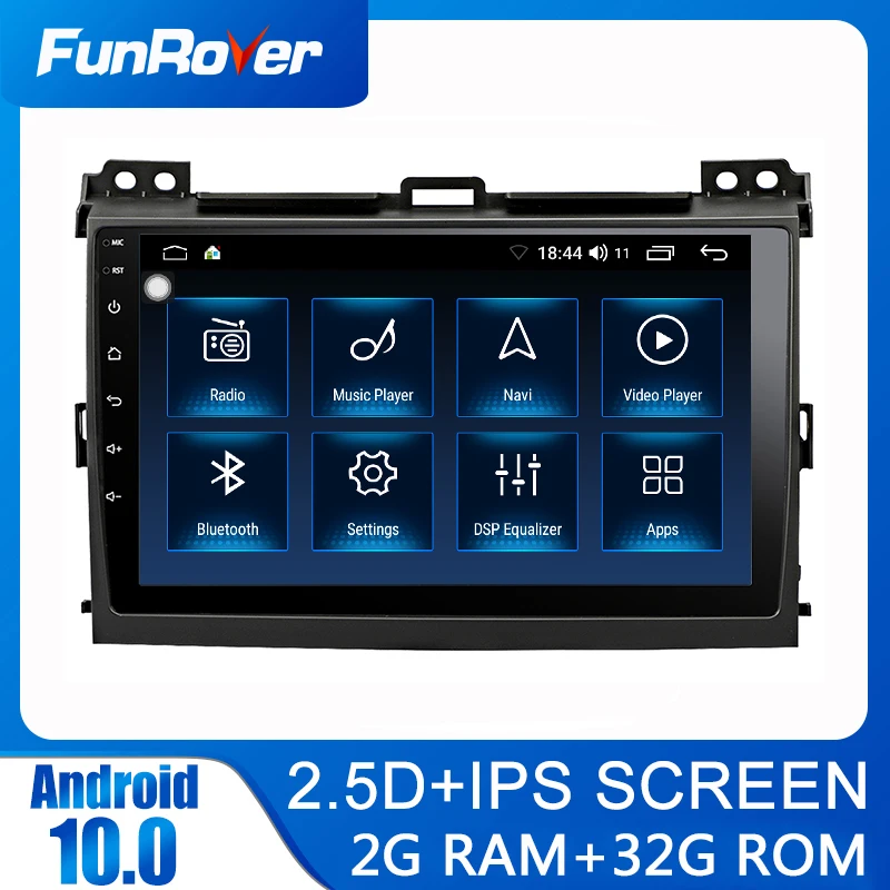Автомобильный мультимедийный плеер FUNROVER Android10.0 2 din dvd для Toyota Land Cruiser Prado 3120 2004 2009