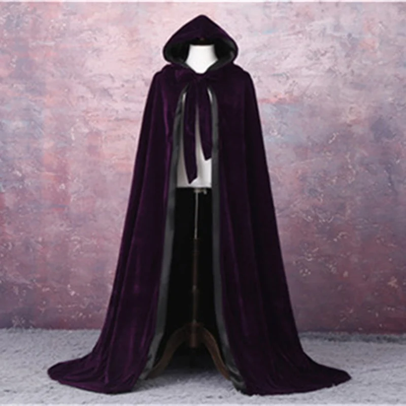 Purple - Black Бархатная Свадебная накидка с капюшоном, длинный плащ, свадебные аксессуары, костюм на Хэллоуин, свадебная шаль невесты, плащ - Цвет: Purple - Black