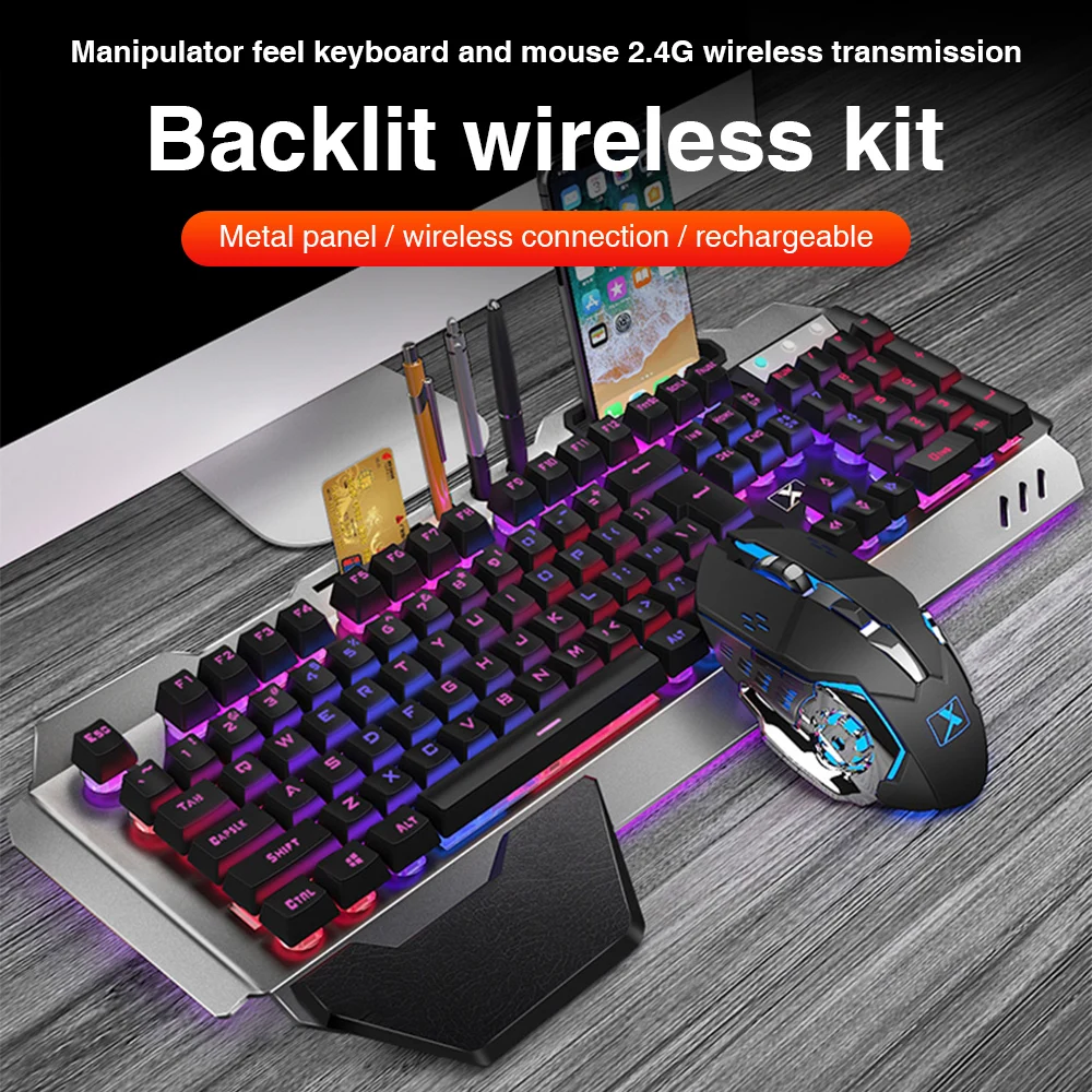K680 Keyboard Mouse Combos Rechargeable 2.4G Wireless 26 Keys Keyboard and 6 Button Mouse Set