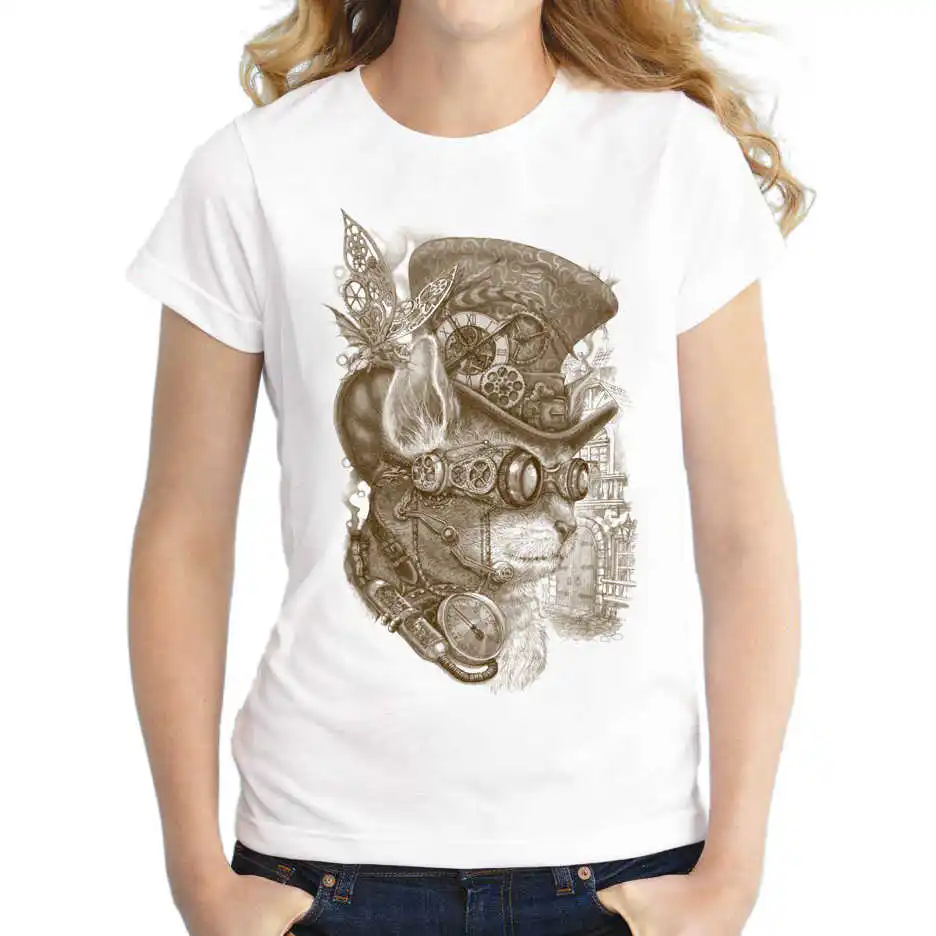 

New Arrivals Women The Observer Vintage Cat Printed T-Shirt Short Sleeve Casual T Shirt Cool Lady Tops