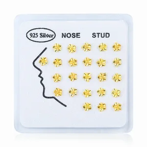 24 шт.кор. Нос Шпильки стерлингового серебра 925 Цвет серебристый, золотой цветок нос пирсинг украшения тела ювелирные изделия для женщин; Черные ботинки в стиле панк; Вечерние Оптовая продажа Новый