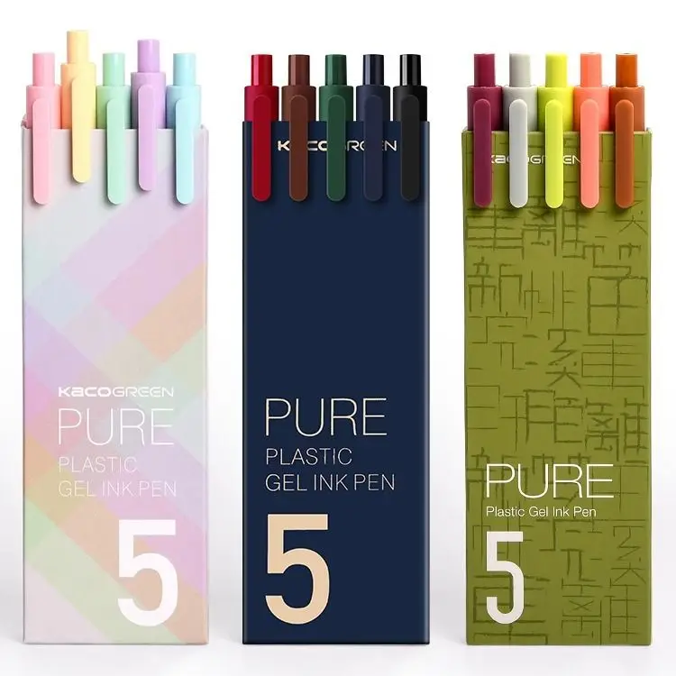 

2021 New Retractable Gel Pens 0.5mm Fine Point Dark Red/green/blue/brown/ Black Retro Colored Pens for Journal 5pcs/box