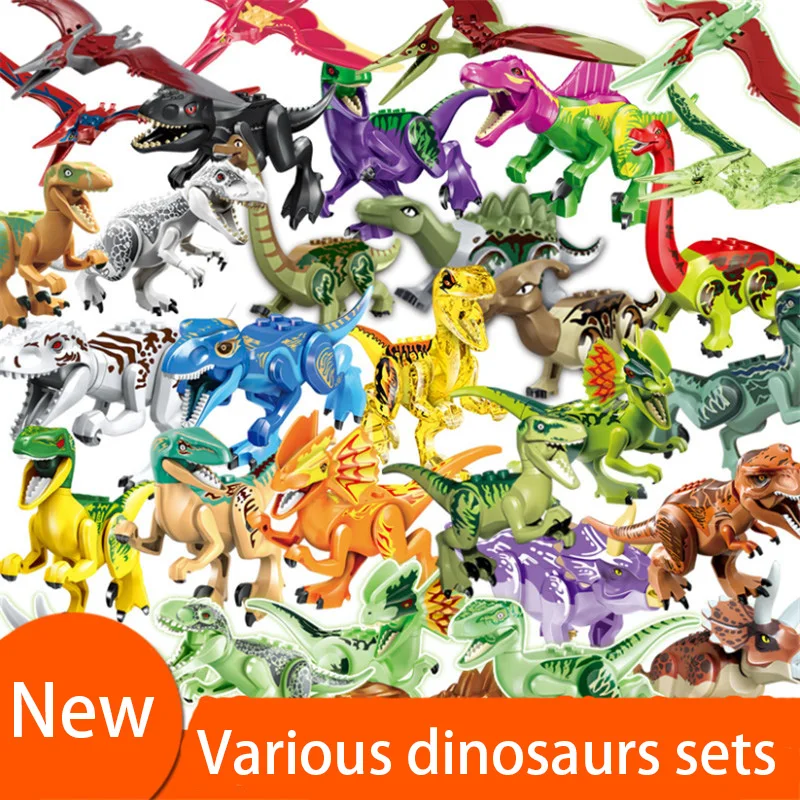 Juego de dinosaurios de Jurassic para niños, figuras de bloques de construcción, Velociraptor, Triceratop, t-rex, Dino World Park, juguete de ladrillo