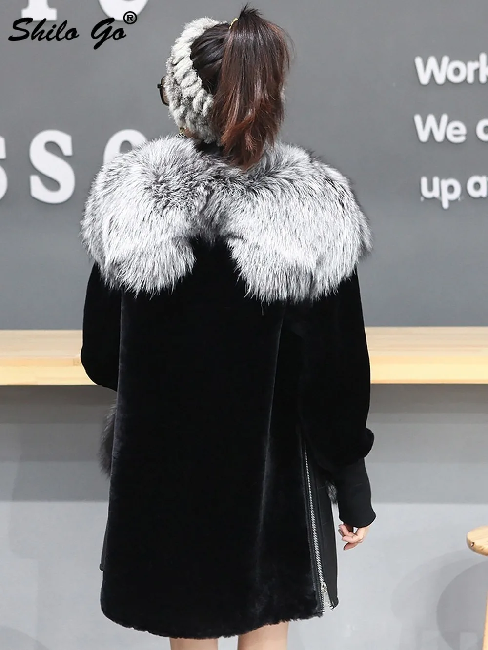 

High Street Real Sliver Fox Fur Placket and Collar Detail Fur Coat Women Winter Casual Double Faced Fur Jacket Plus Fur Outwear
