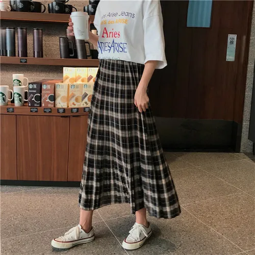 Черный Faldas Mujer Moda Harajuku юбка японская, длинные юбки для женщин Макси Faldas Mujer Moda, консервативный стиль, трапециевидная Женская юбка - Цвет: Черный