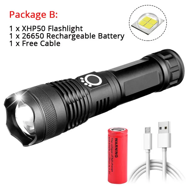 Яркий светодиодный светильник XHP70.2 XHP50 с подзарядкой от USB, мощный фонарь, водонепроницаемый фонарь с зумом, охотничий светильник, 18650 или 26650 Batte - Испускаемый цвет: Option B