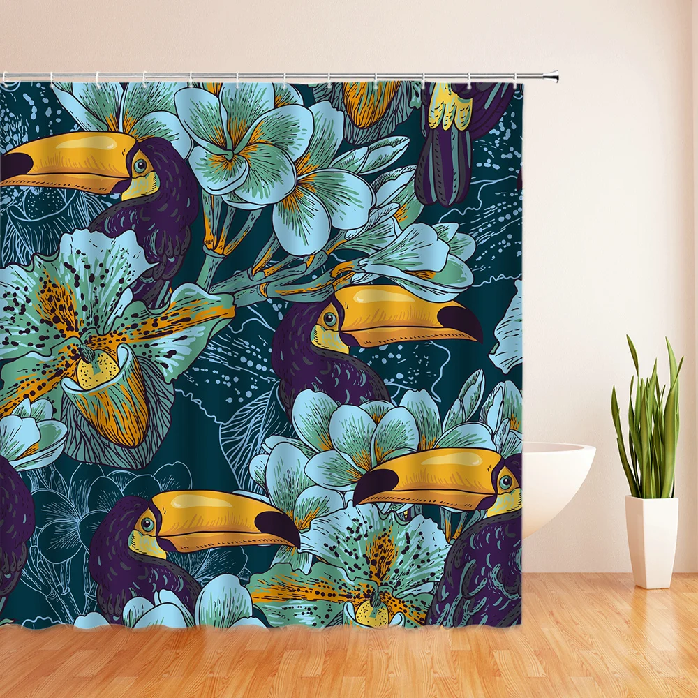 

Flowers birds Shower Curtains Bathroom Curtain Waterproof Polyester Fabric 3D Home Colorful Rainbow Bath Curtain With 12 Hooks