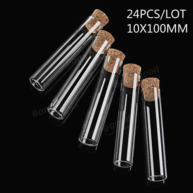 Тестовые трубки с плоским дном из прозрачного стекла 24 шт./лот 10х100 мм пробковой