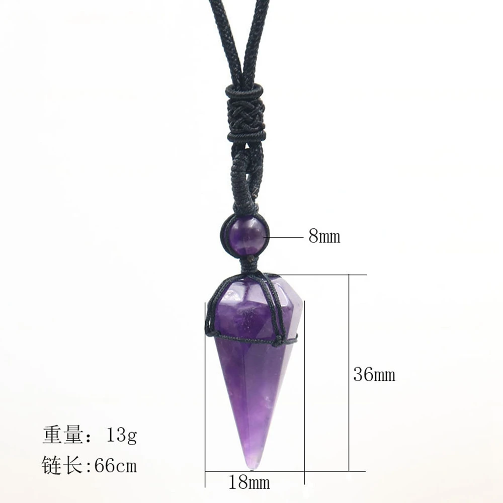 QIMOSHI Adjustable Leather Cord Natural stone Hexagonal Pointed Reiki Chakra Pendants Healing Quartz Crystal Pendulums Necklace | Украшения