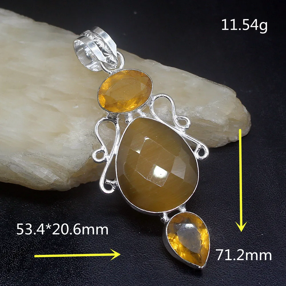 

Gemstonefactory Jewelry Big Promotion 925 Silver Faceted Agate Natural Yellow Citrine Women Ladies Gifts Necklace Pendant 0769