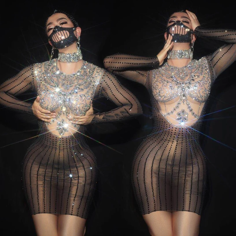 

sexy women birthday celebraty dresses Crystals shinning evening dress nightclub bar singer dance costume