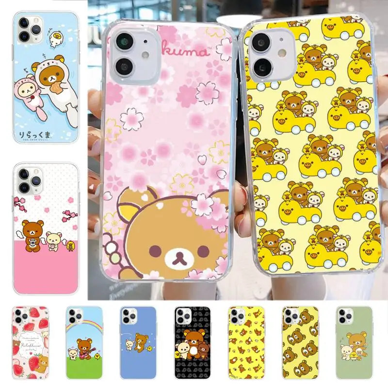 

YNDFCNB Rilakkuma Phone Case for iPhone 11 12 13 mini pro XS MAX 8 7 6 6S Plus X 5S SE 2020 XR cover