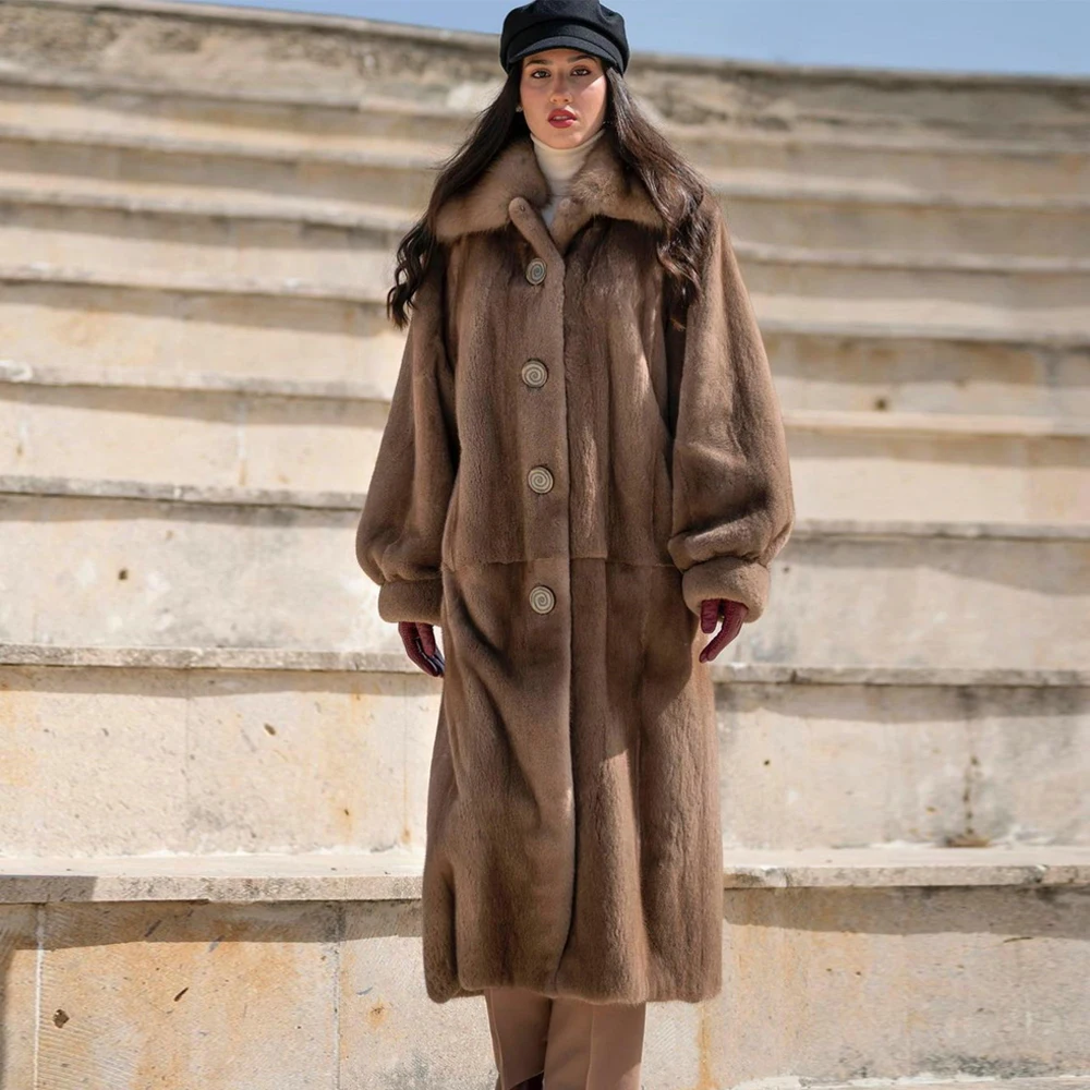 

Luxury 120cm Long Fur Coats Real Women Whole Skin Full Pelt Mink Fur Coat Natural Woman Genuine Mink Fur Overcoat High Quality