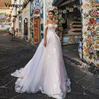Женское платье с открытыми плечами Verngo, розовое свадебное платье с кружевной аппликацией и цветочным принтом, трапециевидный корсет на спине, платье невесты, 2021