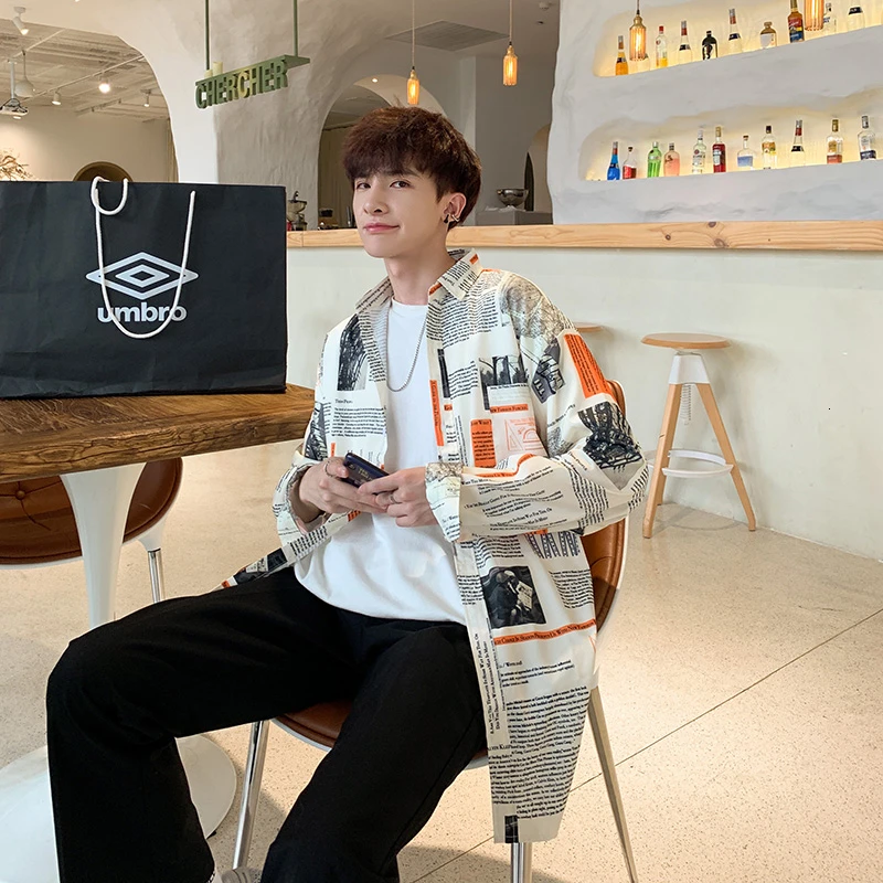 2019 осеннее Мужское пальто с длинными рукавами Гавайская белая рубашка мужская