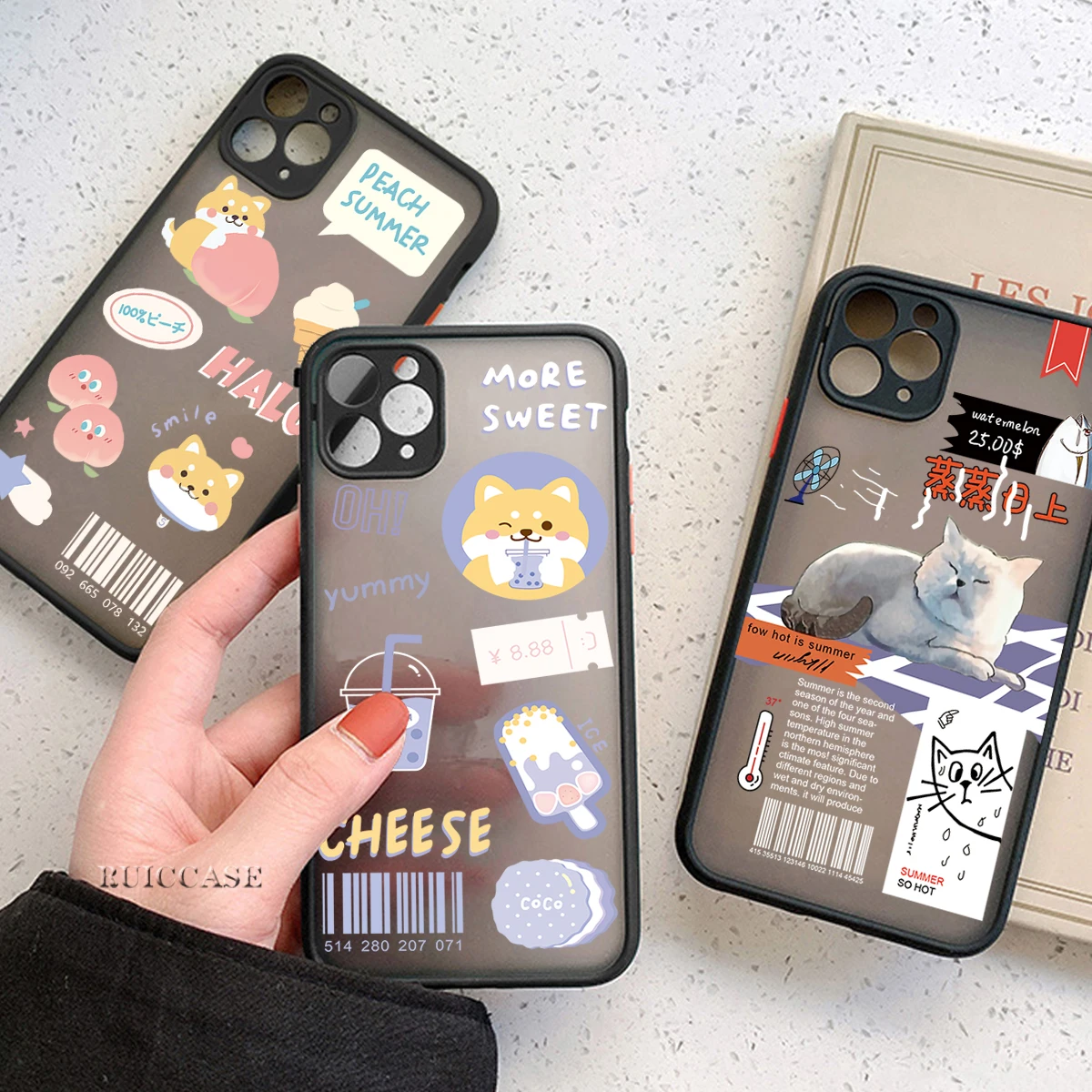 Для iPhone 11 12 13 Pro XS Max X XR 7 8 Plus Mini Чехол с защитой Милый Кошка Собака Свинья Динозавр Наклейка Мягкий Бампер Матовый Жесткий Корпус