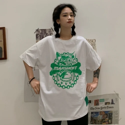 Простые повседневные свободные модные Универсальные женские футболки с