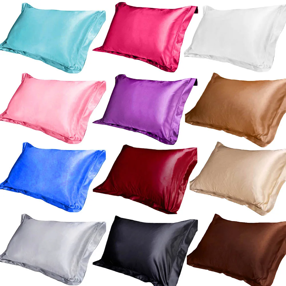 1/2PCS 48x74cm Emulation Silk Satin Pillowcase Single Solid Color Pillow Covers Luxury Case For Bed Throw | Дом и сад