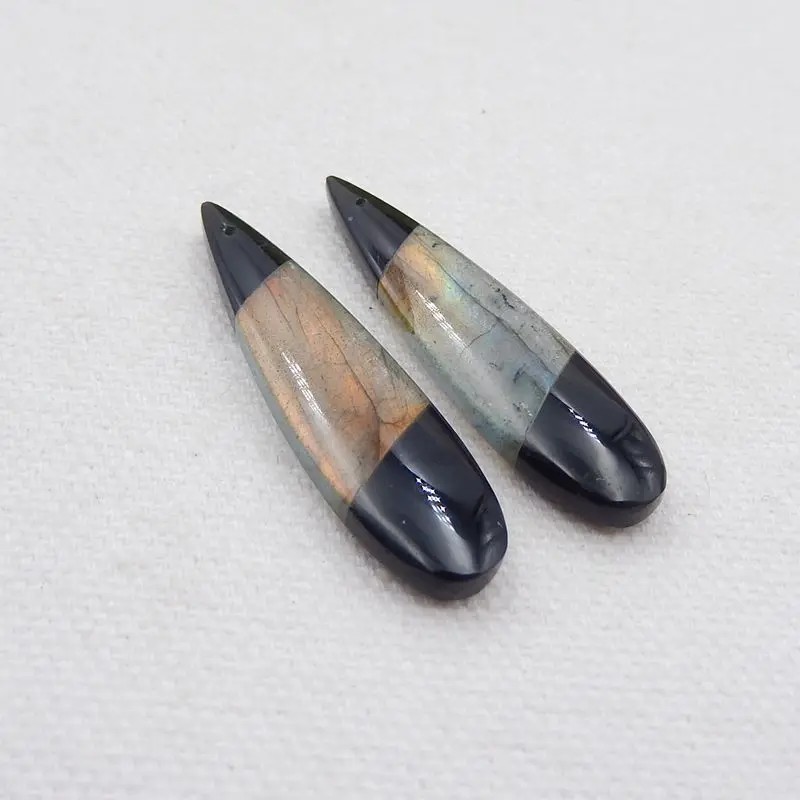 Модные женские серьги из натурального Лабрадорита С обсидианом Intarsia подарок на