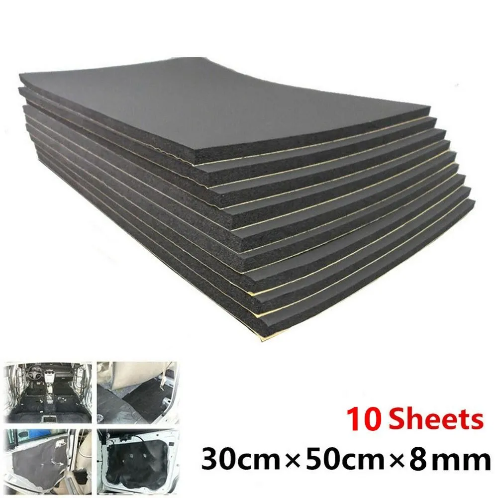 

10pcs 8mm 30x50cm Car Noise Proof Bonnet Insulation Deadening Foam Cotton Sticker Adhesive Backed Black Closed Cell Foam Insula