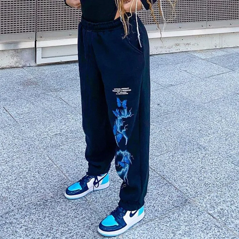 

butterfly printed elastic waisted casual sweat pants fall 2020 women clothing
