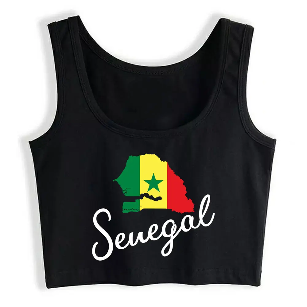 

Crop Top Sport Senegal Africa Map Borders National Colors Street Black Print Tops Women
