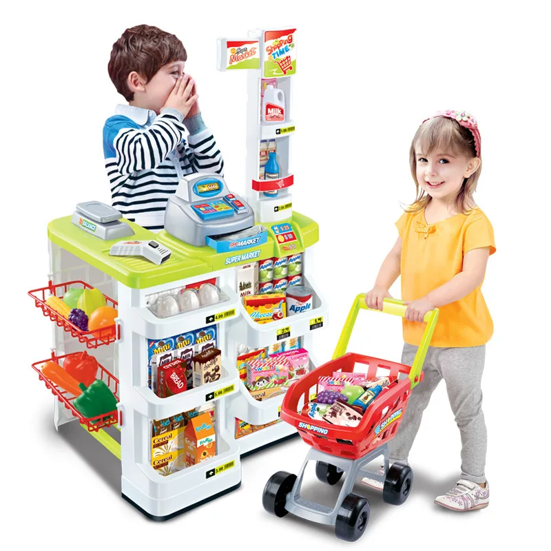 Children's Luxury Simulation Supermarket Sales Desk Shopping Cart Set Play Store Scan Cashier Toys Kid Birthday Gift |