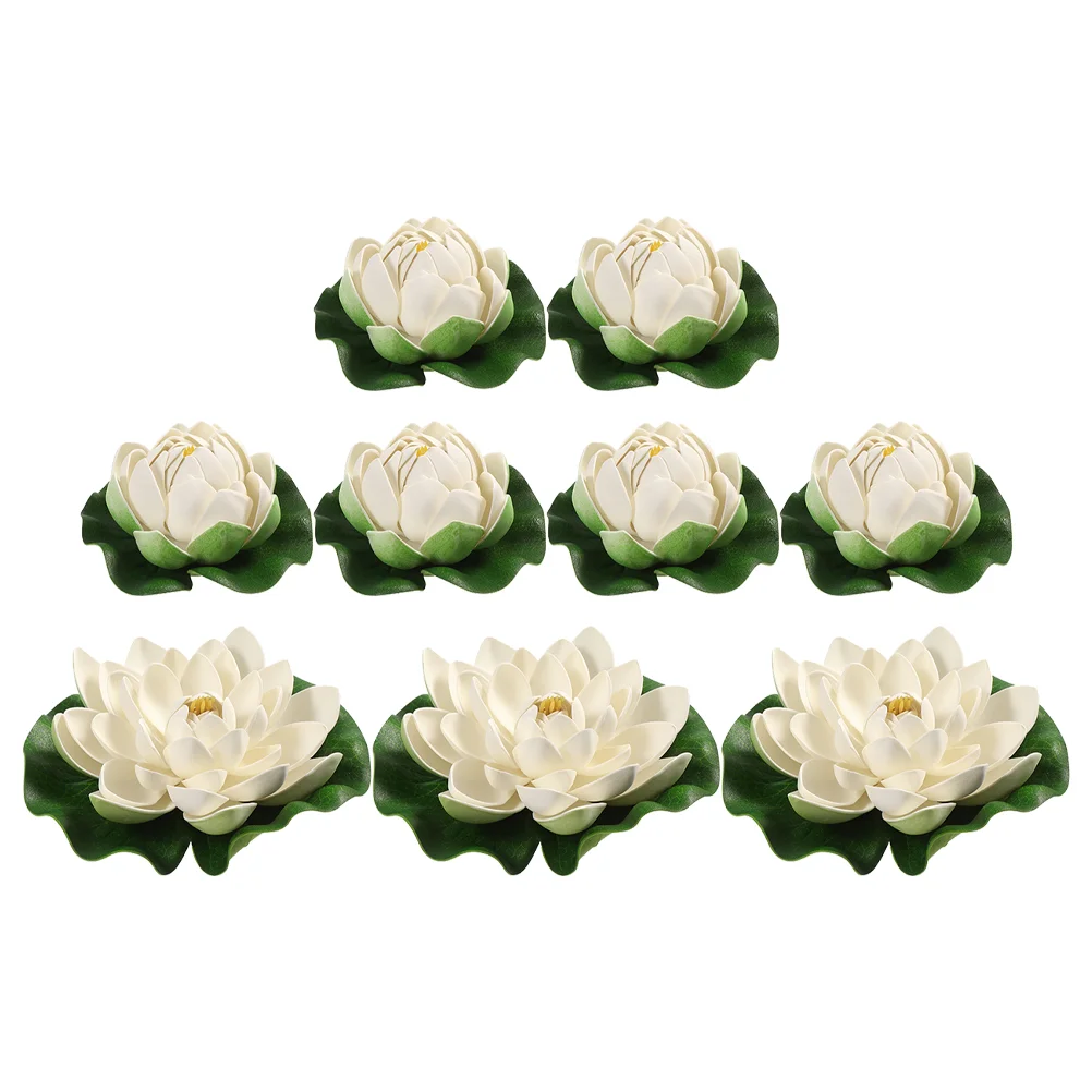 

9Pcs Water Lily Ornaments Simulation Water Lilies Garden Decors (White)