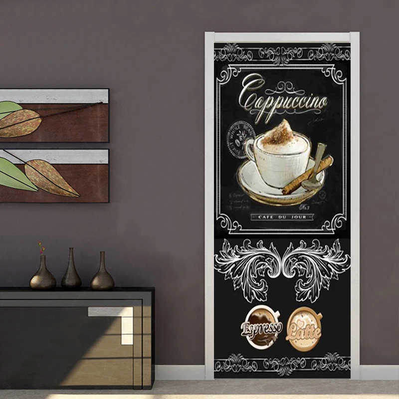 

Cappuccino Coffee Blackboard Graffiti Creative Door Sticker Retro Cafe Door Decoration PVC Waterproof Self Adhesive Vinyl Decal