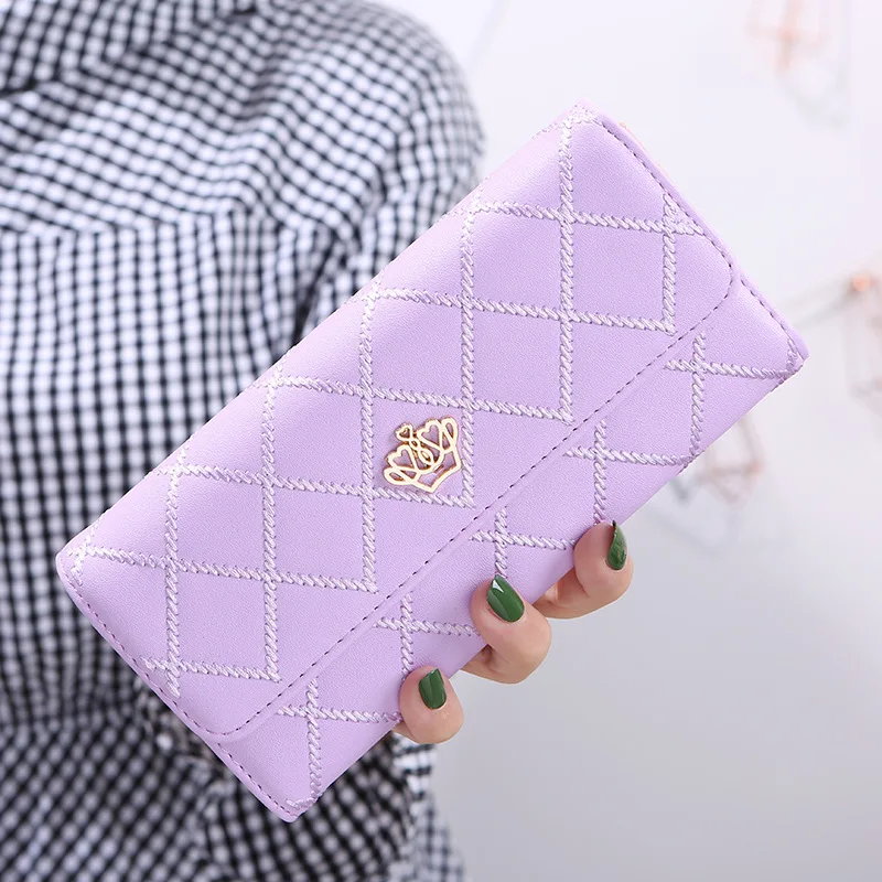 

PU Leather Purse Metal Crown Women Wallet Coin Card Holder Diamond Lattice Pattern Long Wallets Lady Clutch Bags