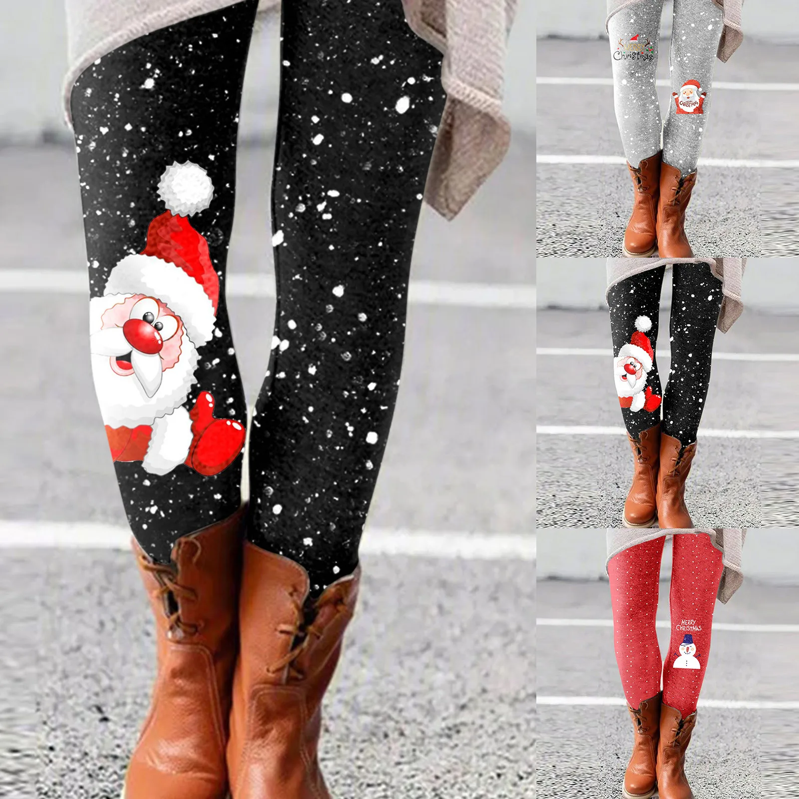 

Pants Casual Slim Elastic Printed Leggings Women Long Christmas Boot All-match Pants