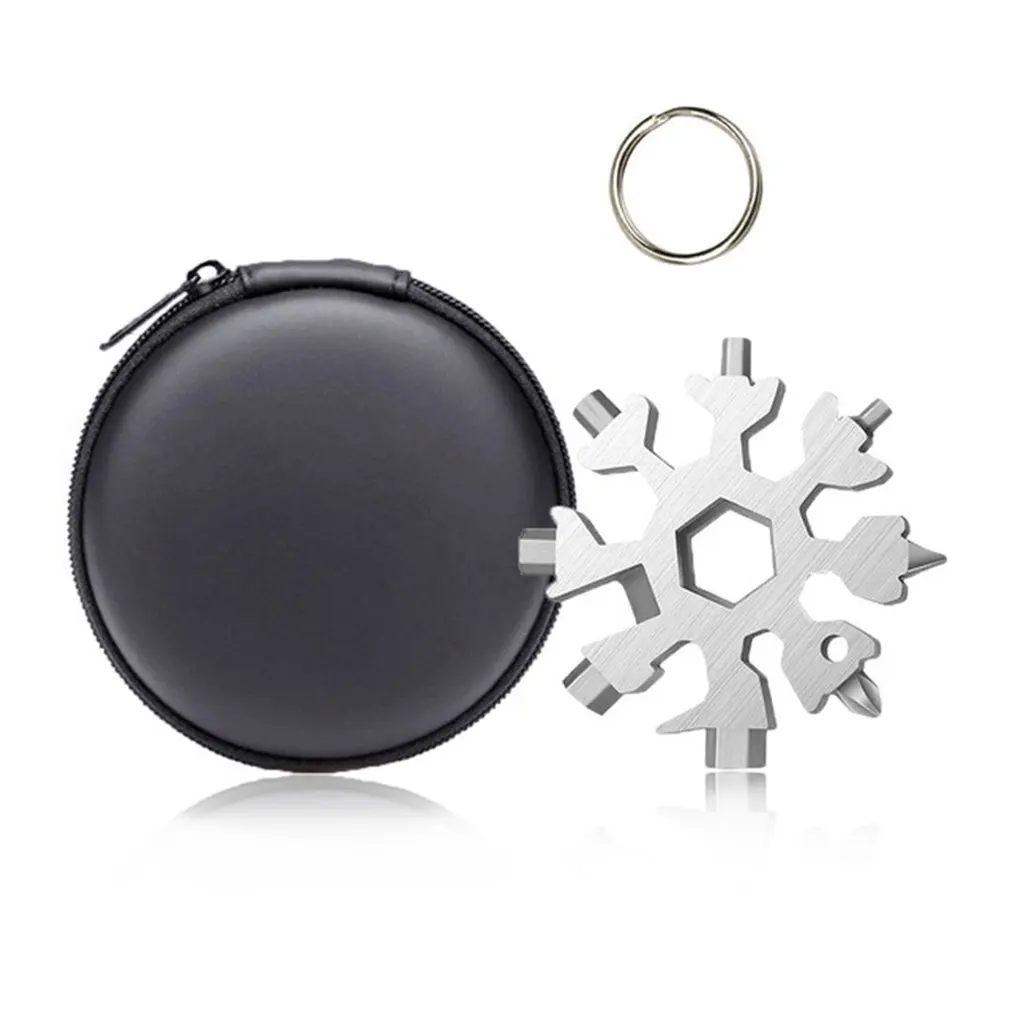 

Multifunctional 18 In 1 Snowflake Multi Pocket Tool Keyring Key Ring Spanner Hex Wrench Wrench Tools Hand Tools