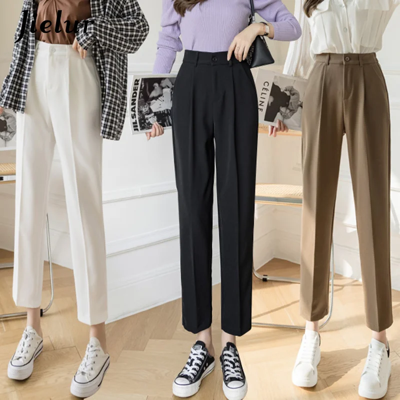 

New 2021 Fashion Women's Pants Spring Straight Black White Khaki Trousers Suits Formal Casual Pants Harajuku Streetwear