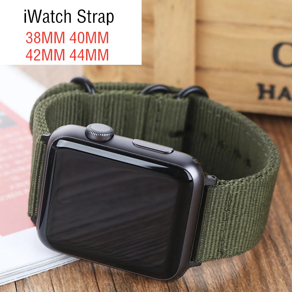 Ремешок нейлоновый для Apple Watch Band Series 5/4/3/2/1 спортивный кожаный браслет iWatch 42 мм 44 38