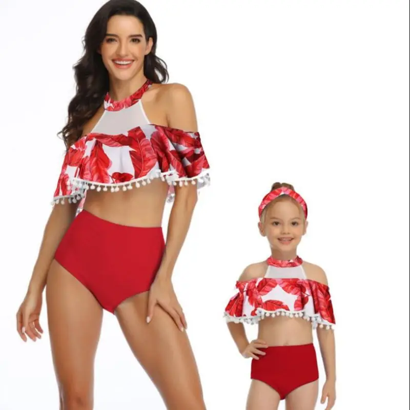 Летние одинаковые комплекты для семьи Купальный костюм мамы и дочки с принтом