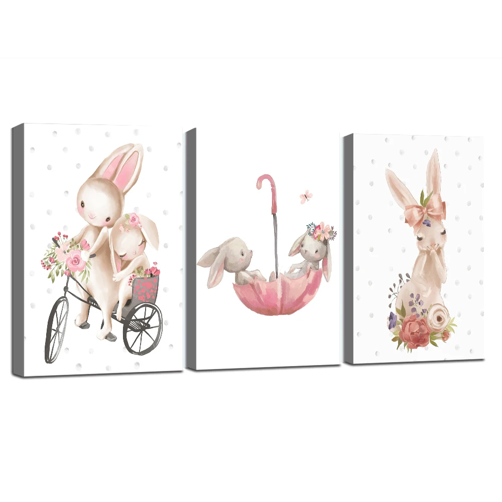 Постер для детской спальни с изображением розового кролика искусство на стене