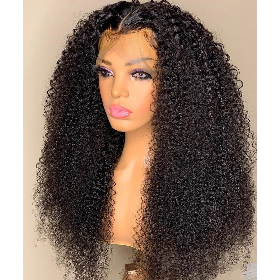 Fina sem Cola Dianteira do Laço Resistente ao Calor Sintéticas para Mulher Natural Linha Preto Parte Livre Kinky Encaracolado Peruca Ombro Bob Perucas Diariamente