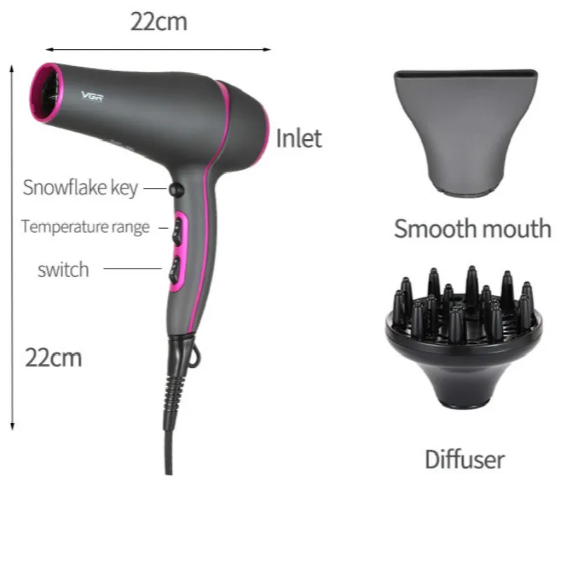 

Electric Hair Dryer Professional Negative Ionic Strong Wind Quick Dry Home Barber Hot/Cold Air Blow Dryer Hairdressing Diffuser