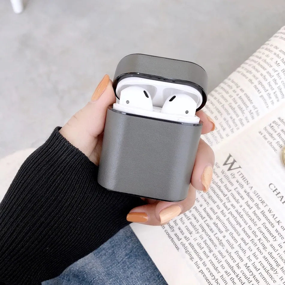 Axbety для AirPods 2 Чехол кожаный чехол для наушников Чехол коробка для Apple Airpods 1 2 Чехол Мягкая микрофибра жесткий чехол - Цвет: Grey NO strap