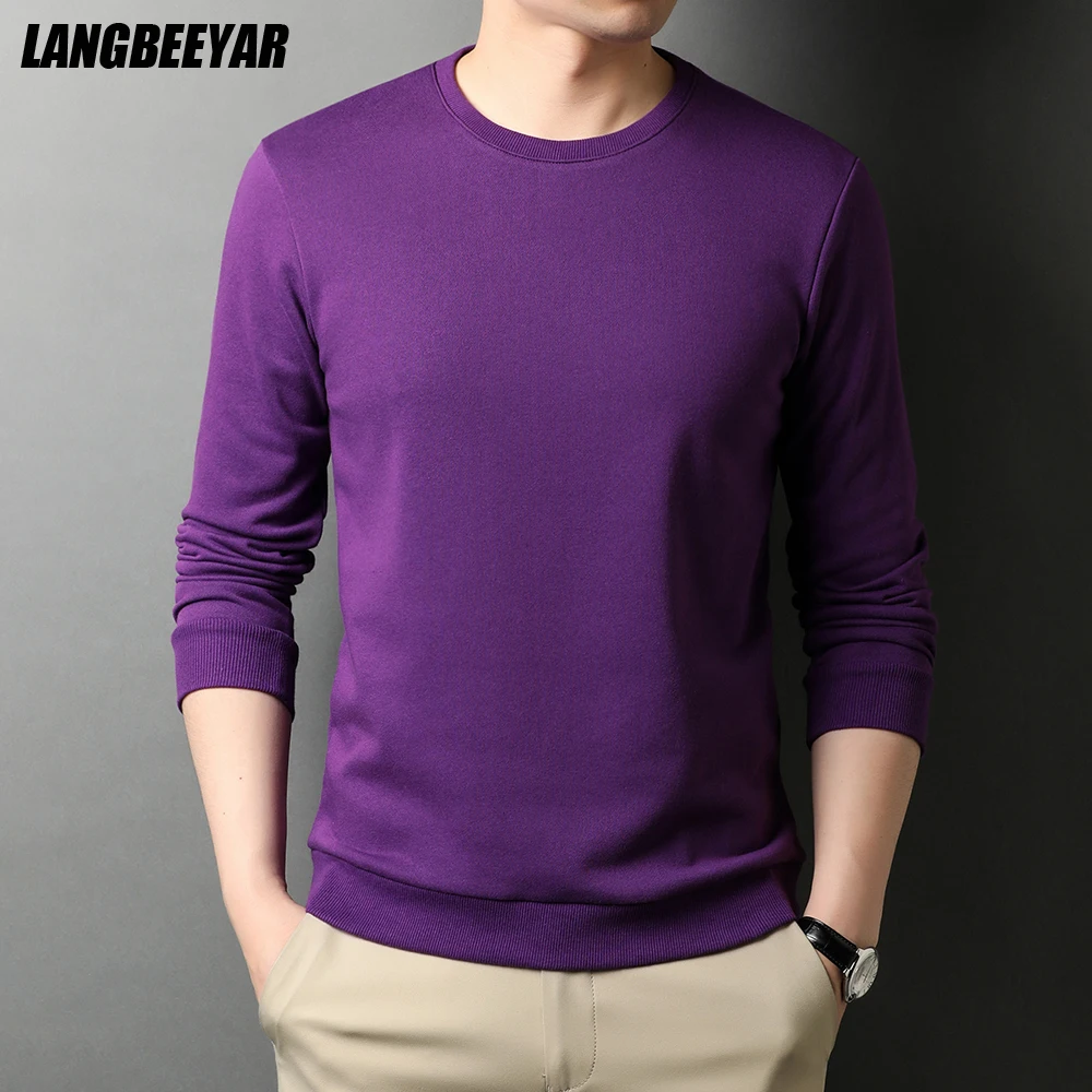 

High Quality New Fashion Brand Designer Plain t Shirt Men Heavy Round Neck Solid Color Long Sleeve Tops Casual Mens Clothing