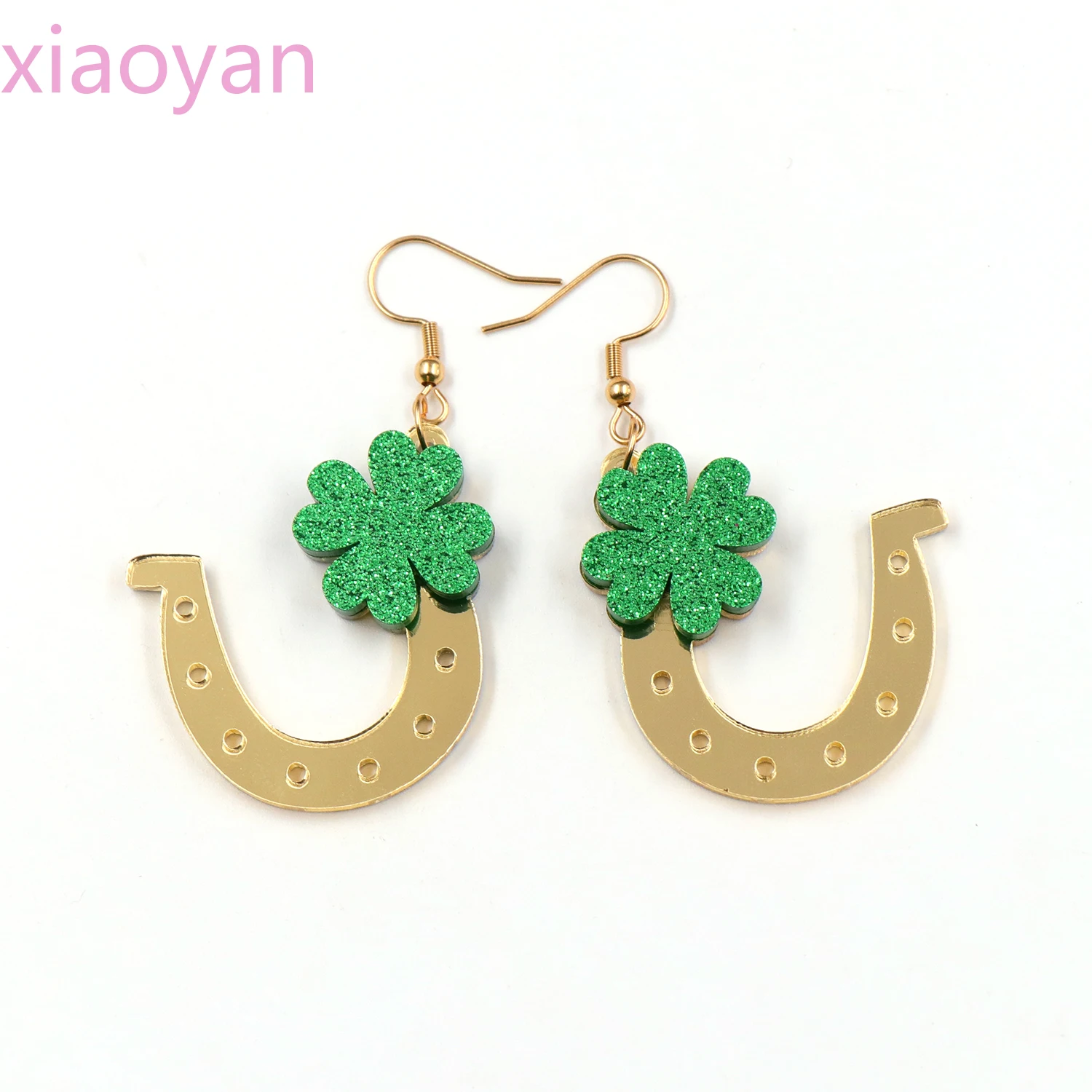 

（1pair) St. Patrick's Day Four Leaf Clover Statement Earrings For Women Saddle Acrylic Lucky Charm Earrings