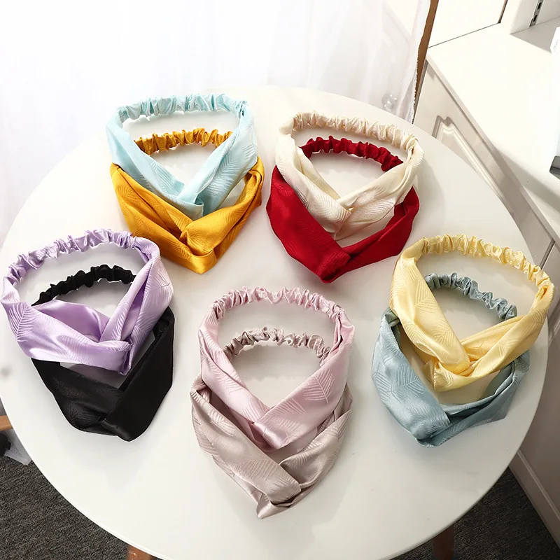

Fashion Women Solid Color Hairband Simple Elastic Hair Band Retro Cross Headbands Bandanas Satin Hair Rope Hair Accessories