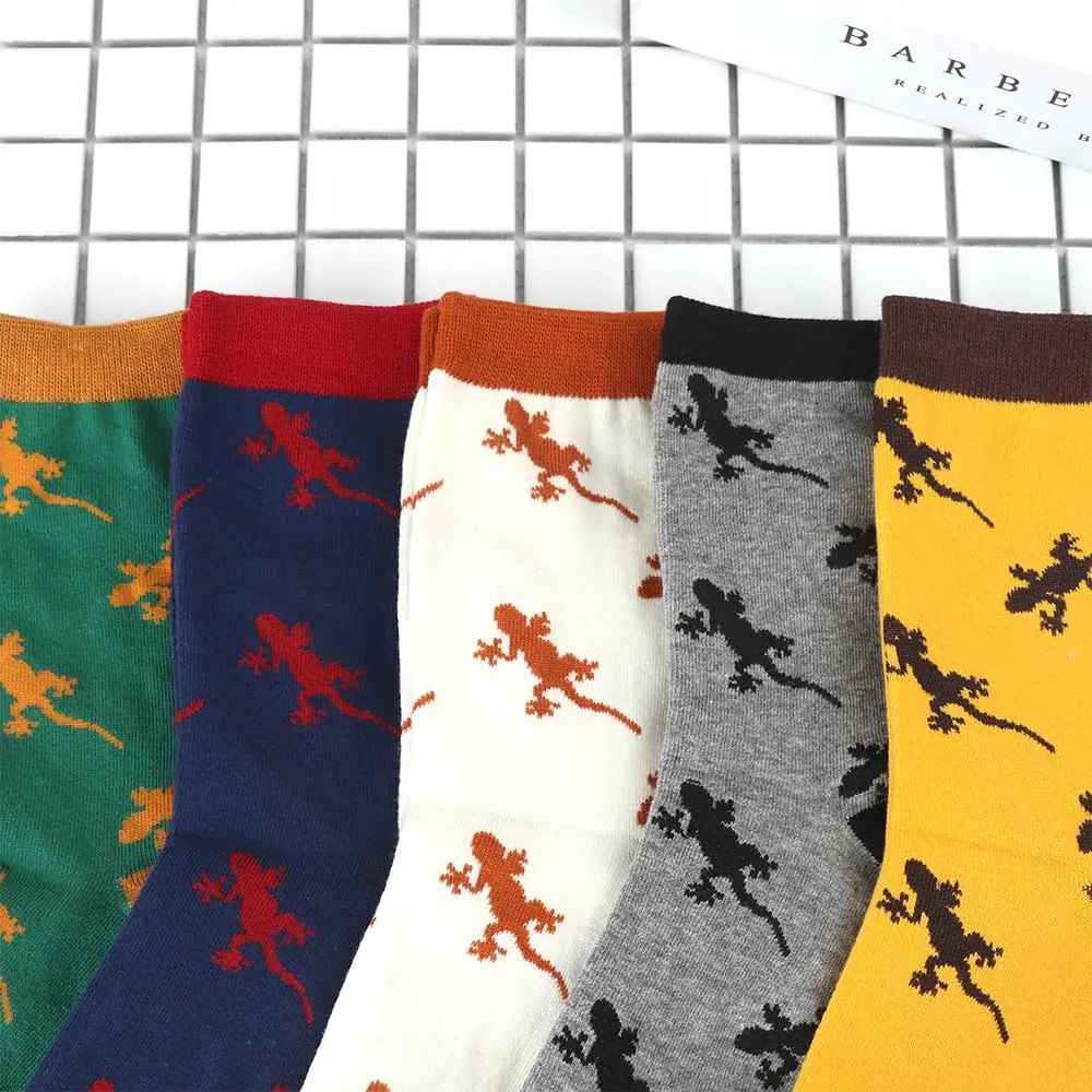 Новинка мужские носки из хлопка с изображением животных Ящерица Геккон удобные