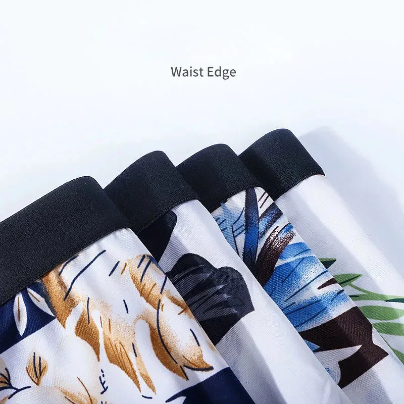 Boxers Men Boxer Panties Men Ice Silk Underwear Boxers Boxer Shorts Boxershorts U-pouch Printed Underpants Thin Shorts L-4XL