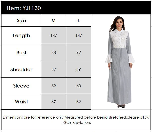 

Fashion Muslim Women Striped Long Flare Sleeve Dress Abaya Buttons Maxi Party Cocktail Jilbab Kaftan Turkish Beads Gown Dubai