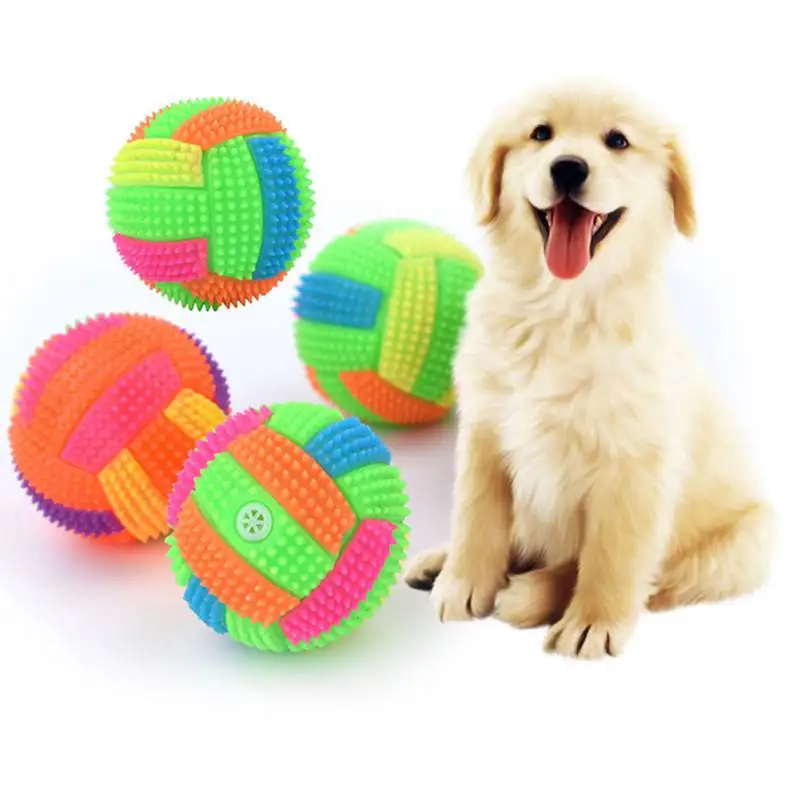 

Pet Toy Ball Dog Chew Durable Products Elastic Flash Light Squeaky Spiky Ball Pet Dog Cat Molar Plastic Entertained Toy