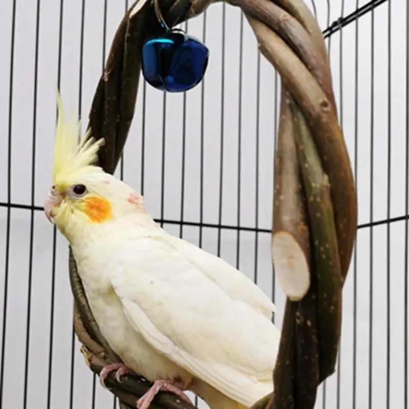 

Bird Toys Bird Parrot Swing Toy Wood Round Funny Bird Hanging Toy Parrot Swing Perch With Bell Bird Supplies Pet Accessories
