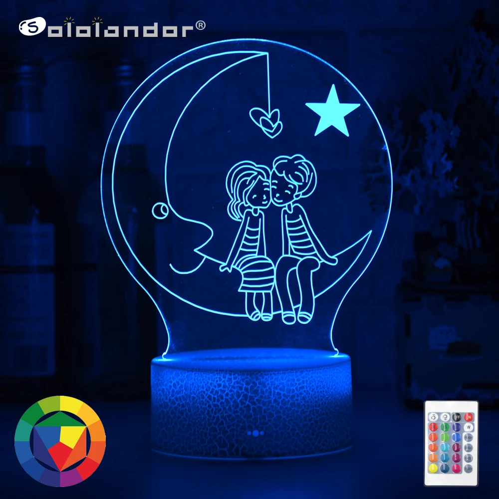 Новая романтическая любовь 3D лампа в форме сердца Луна акриловый светодиодный