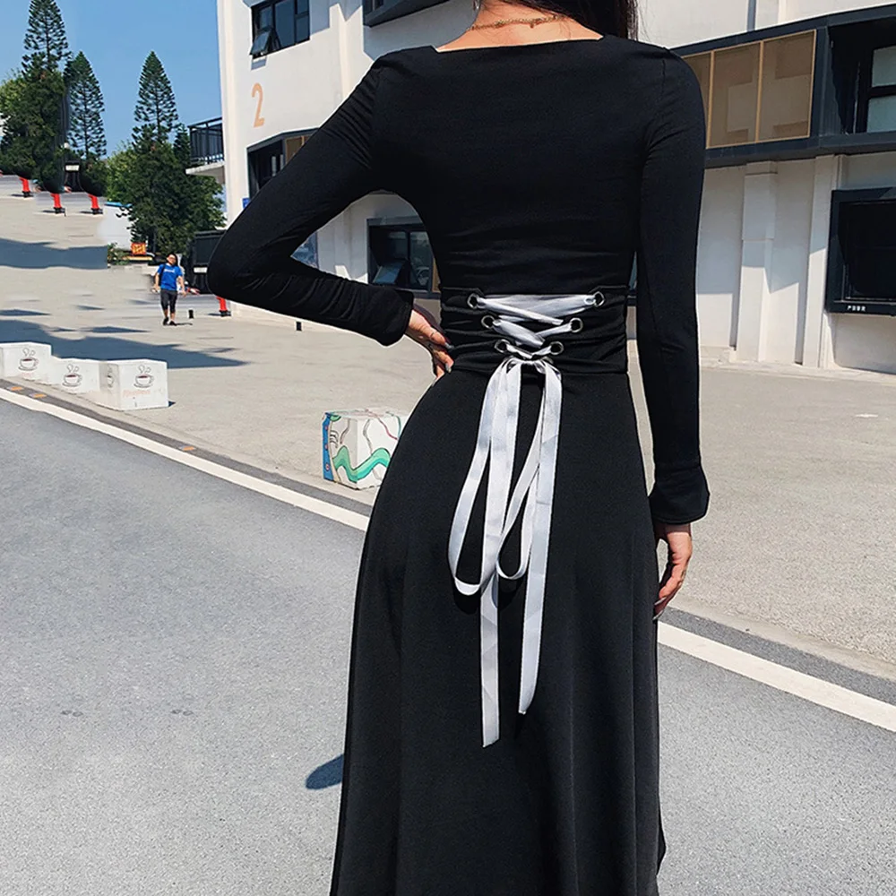 Женские платья в винтажном стиле с длинным рукавом Готическая шнуровка