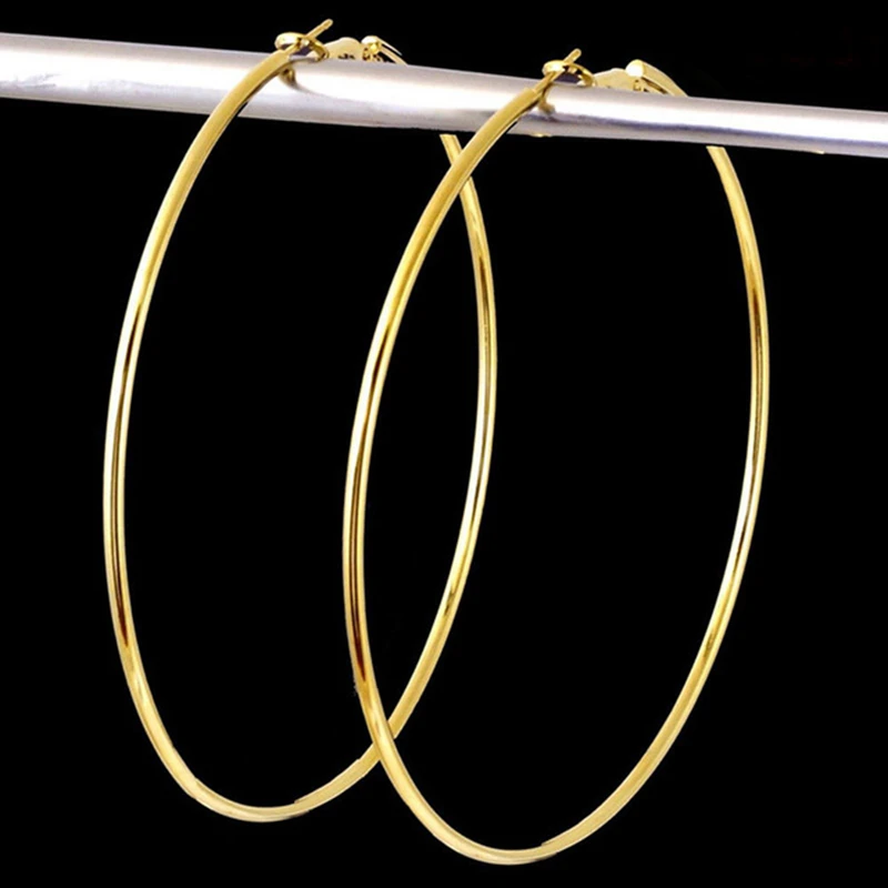 Fashion 8 Size Women Gold Silver Color Hyperbole Earring Metal Big Circle Smooth Large Hoop Earring|big circle|silver circlebig ear ring |